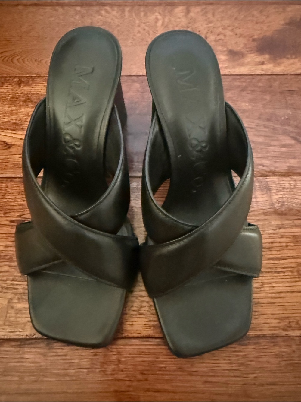 Max & Co. Black Crisscross Leather Slide Mules